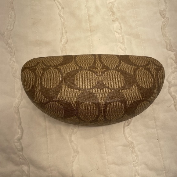 Coach Hard Shell Eye‎ Glass Case Signature Brown Logo w/ Cloth - Picture 2 of 9